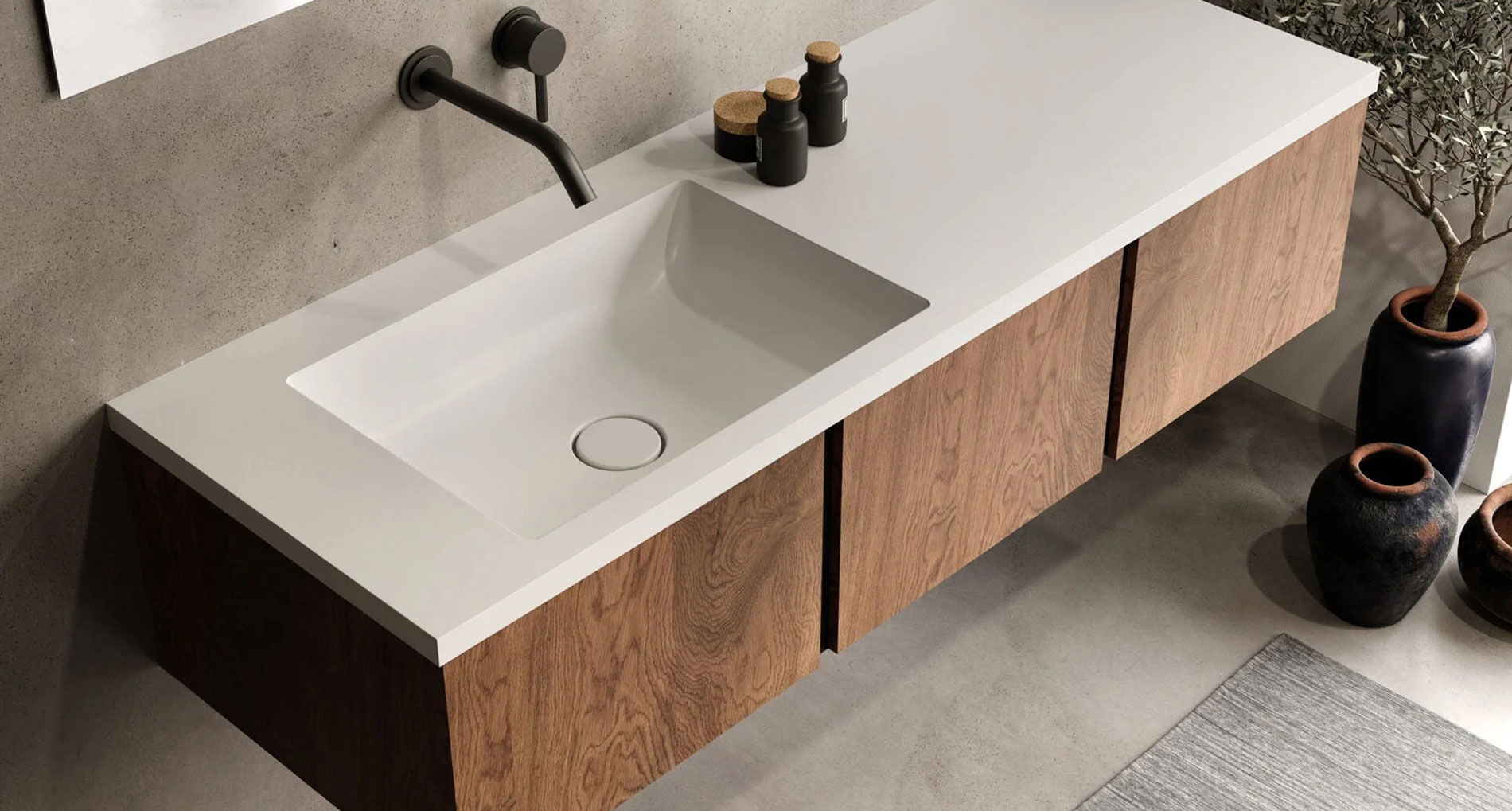 Πάγκος Corian για μπάνιο σε λευκή απόχρωση
